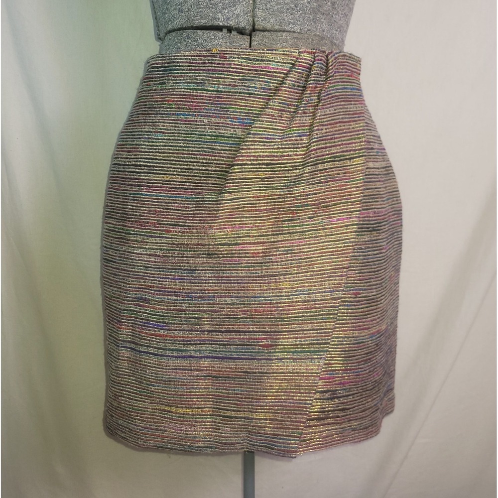 Vintage 80s 90s 100% Silk Gold Multicolor‎ Boho Mini Skirt Wrap Skirt USA S/M